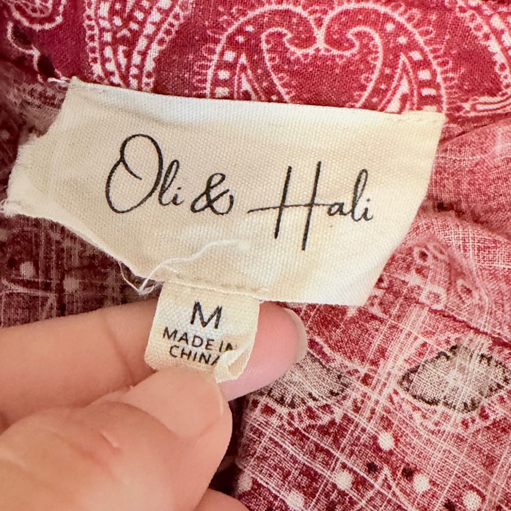 Oli & Hali Button Down Shirt Medium Red Paisley Bandana Oversized Boho - Picture 6 of 8
